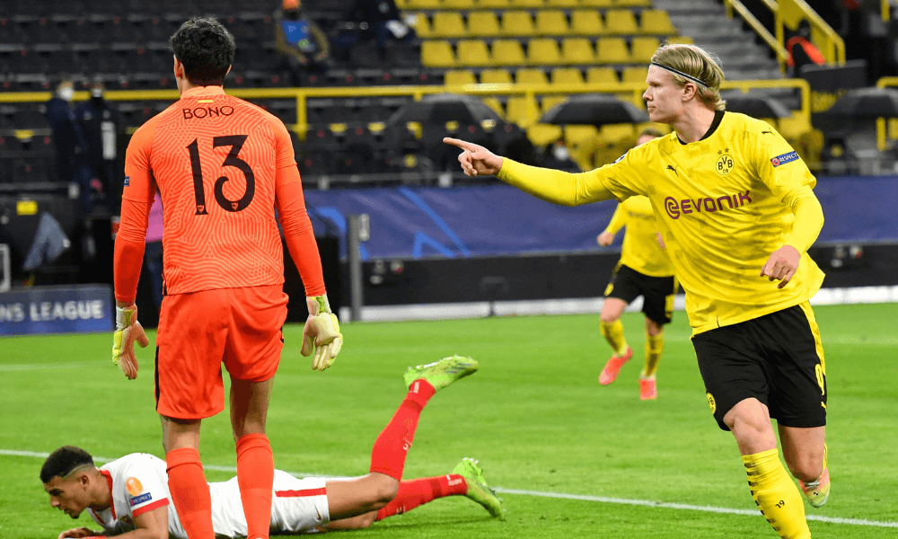 Erling Haaland v zápase Dortmund - Sevilla