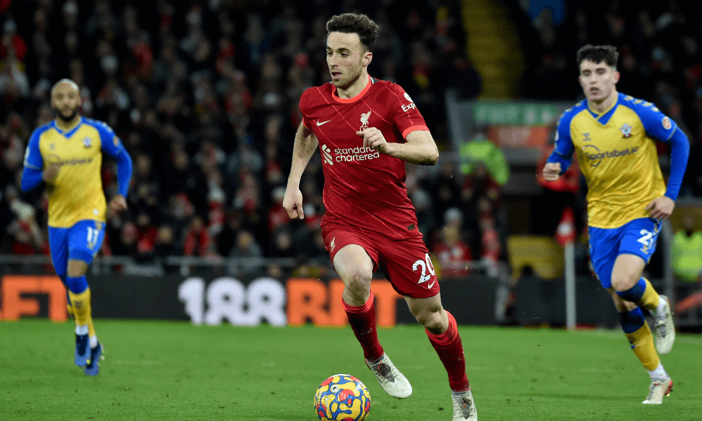 Diogo Jota v zápase Liverpool - Southampton