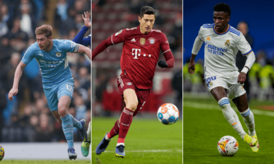 De Bruyne, Lewandowski, Vinicius - koláž