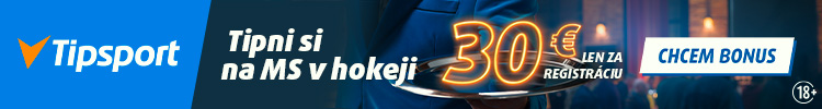 Tipsport bonus na MS v hokeji 2025 - bonus 30 € len za registráciu